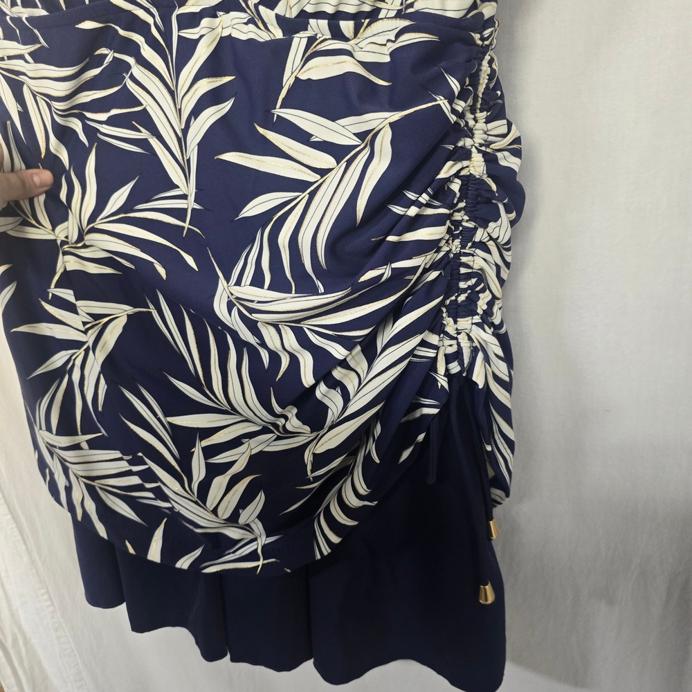Maxine of Hollywood Palm Leaf Swimdress Women 16 Blue White Gold Tropical - Picture 4 of 8